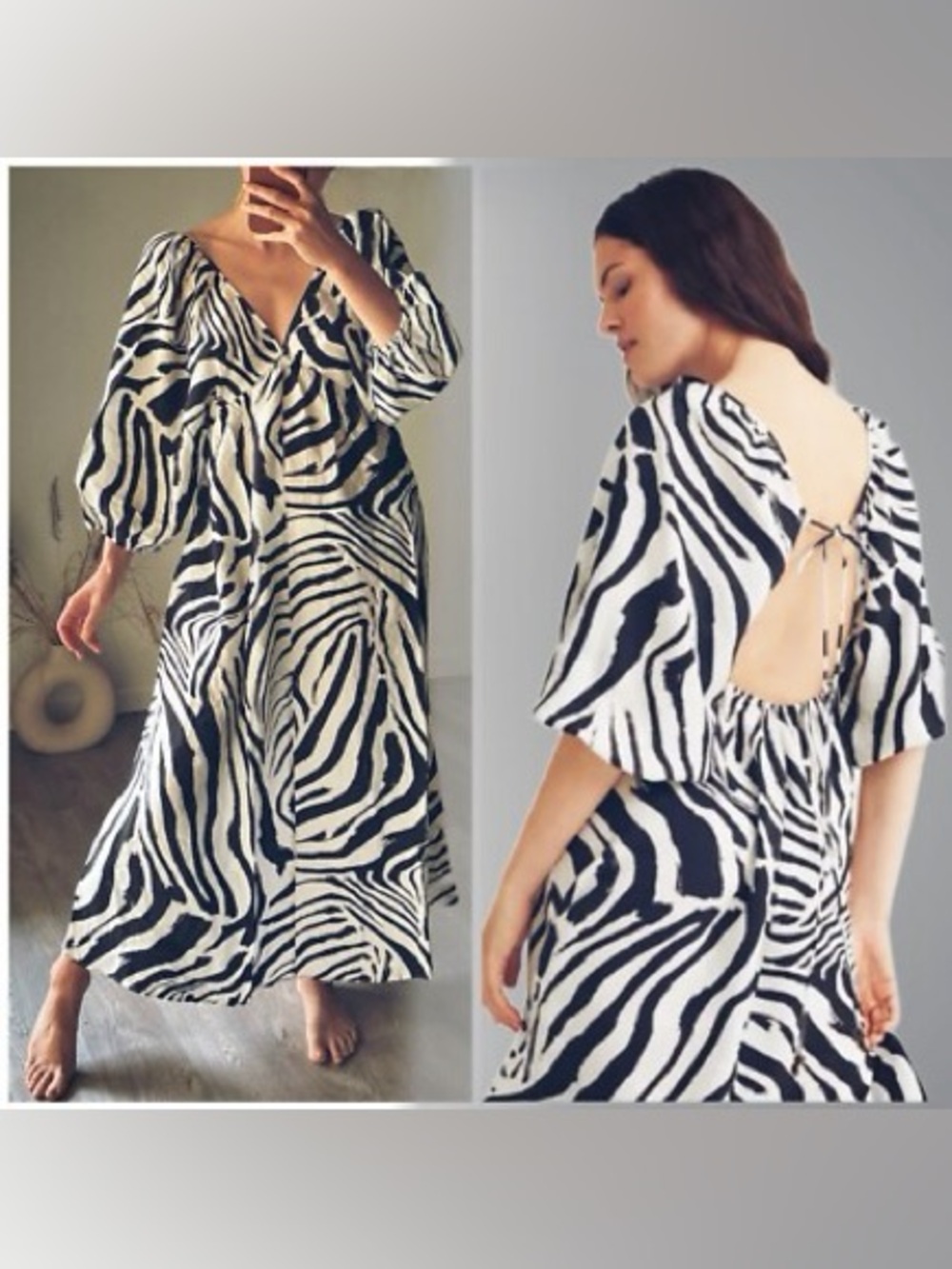 H&M Zebra cutout Maxi Dress Black/White XL beach lounge voluminous balloon